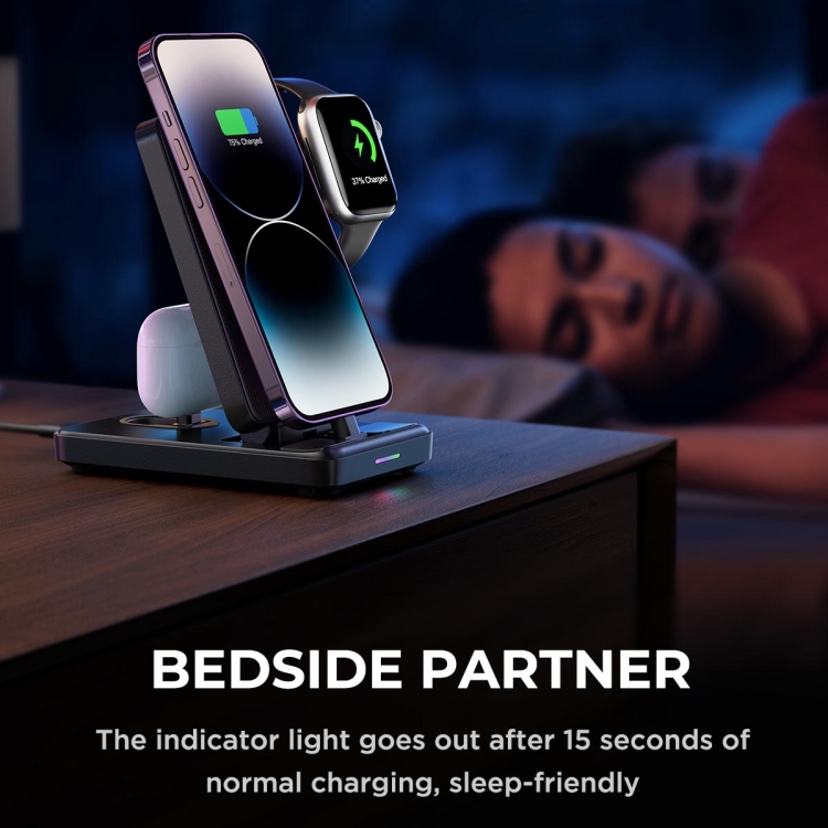 JR-WQS01/JR-WQS02 4 in 1 Magnetic Charging Station for phone for watch for earphone Type-C/Lightning