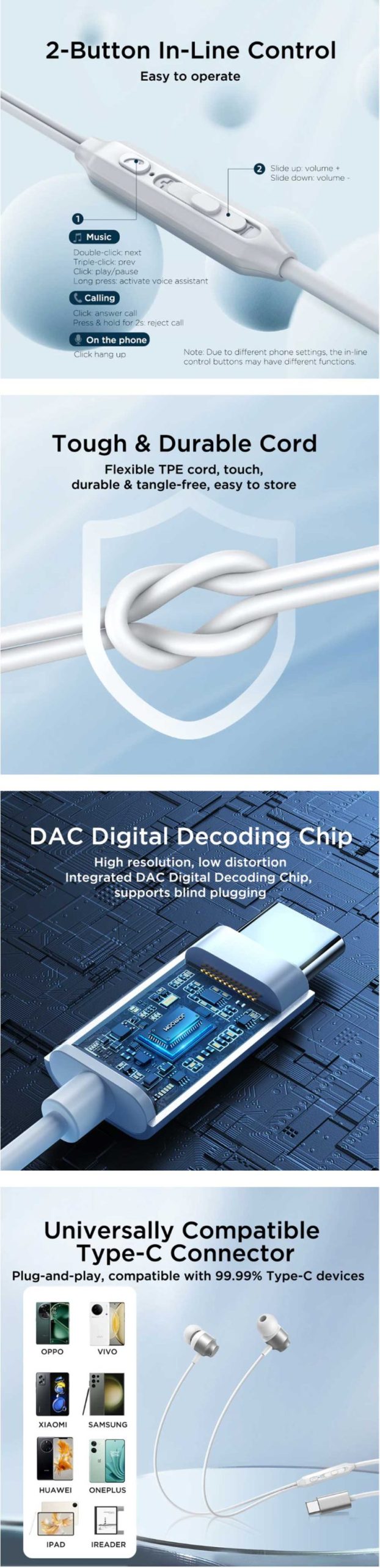 Joyroom JR-EC06 Type-C Metal In-Ear Wired Earphone