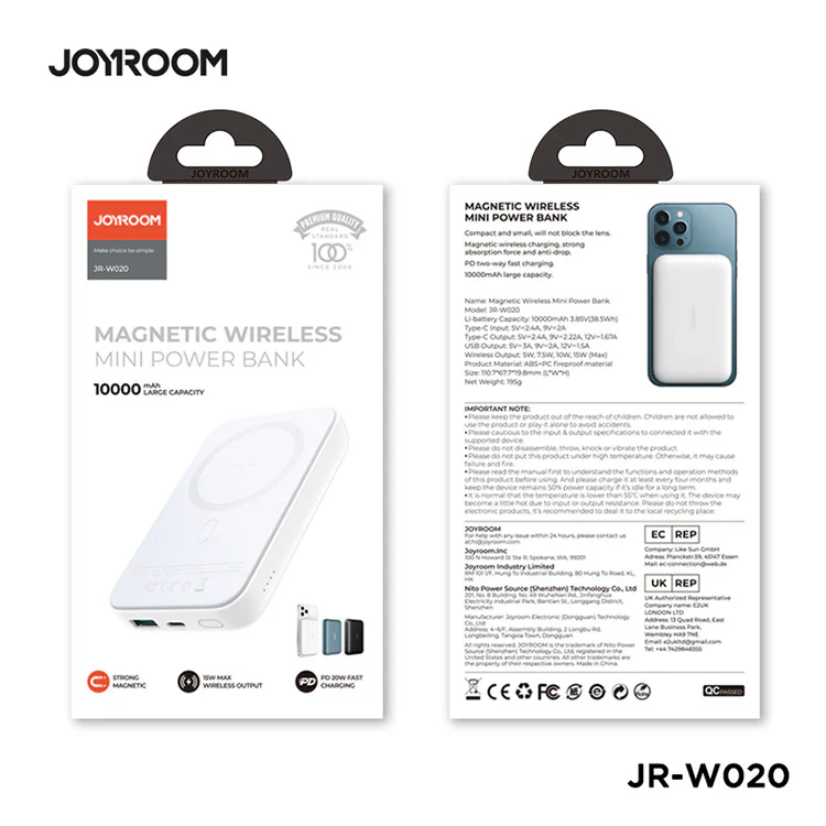 Joyroom JR-W020 20W Mini magnetic wireless power bank 10000mah