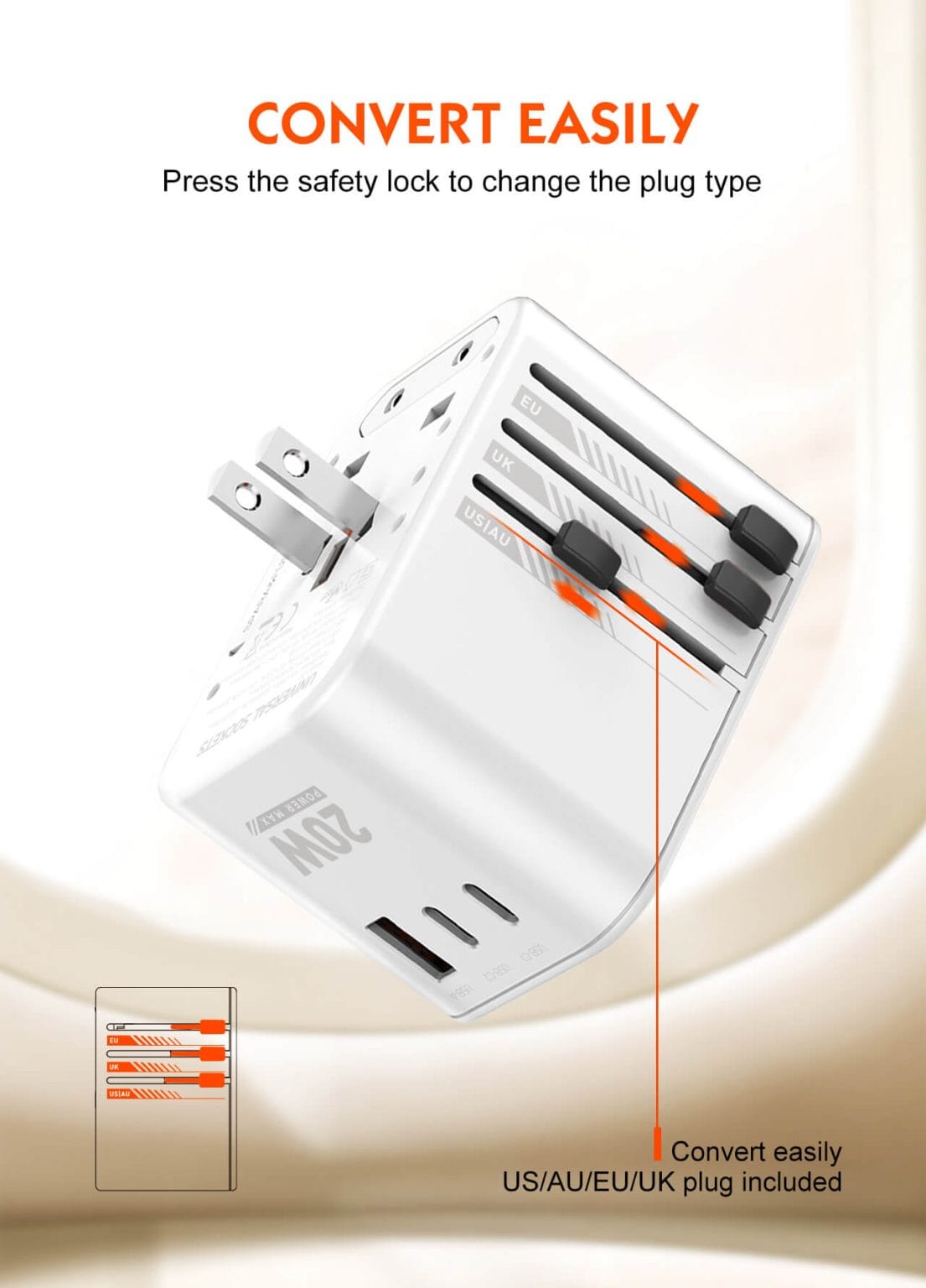 LDNIO Z9 3 USB Ports 20W GaN Travel Adapter