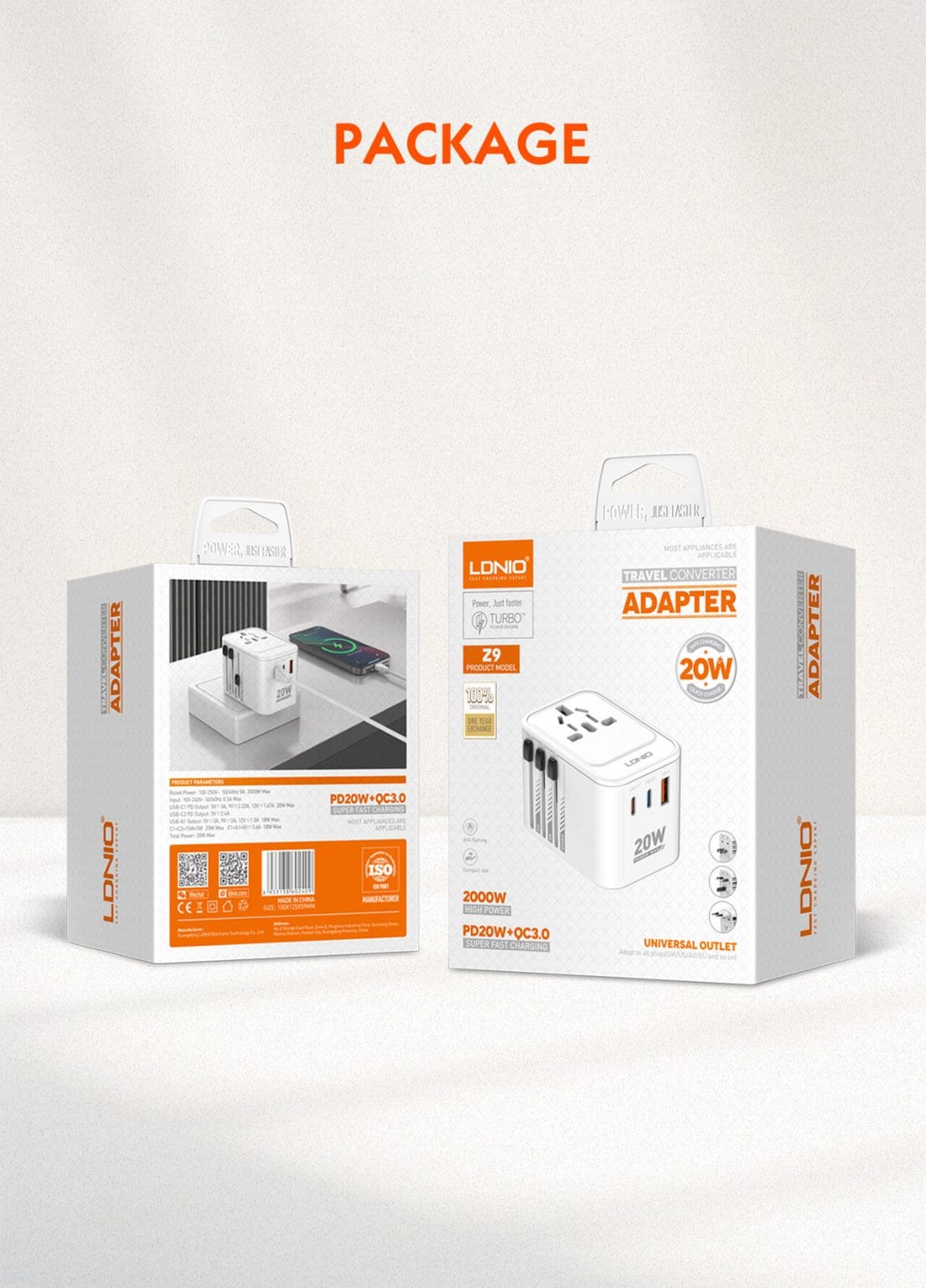 LDNIO Z9 3 USB Ports 20W GaN Travel Adapter