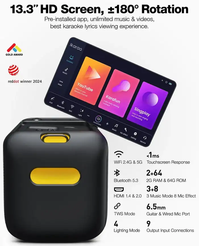 Ikarao Break X1 Premium Portable Wireless Audio Machine HD Screen