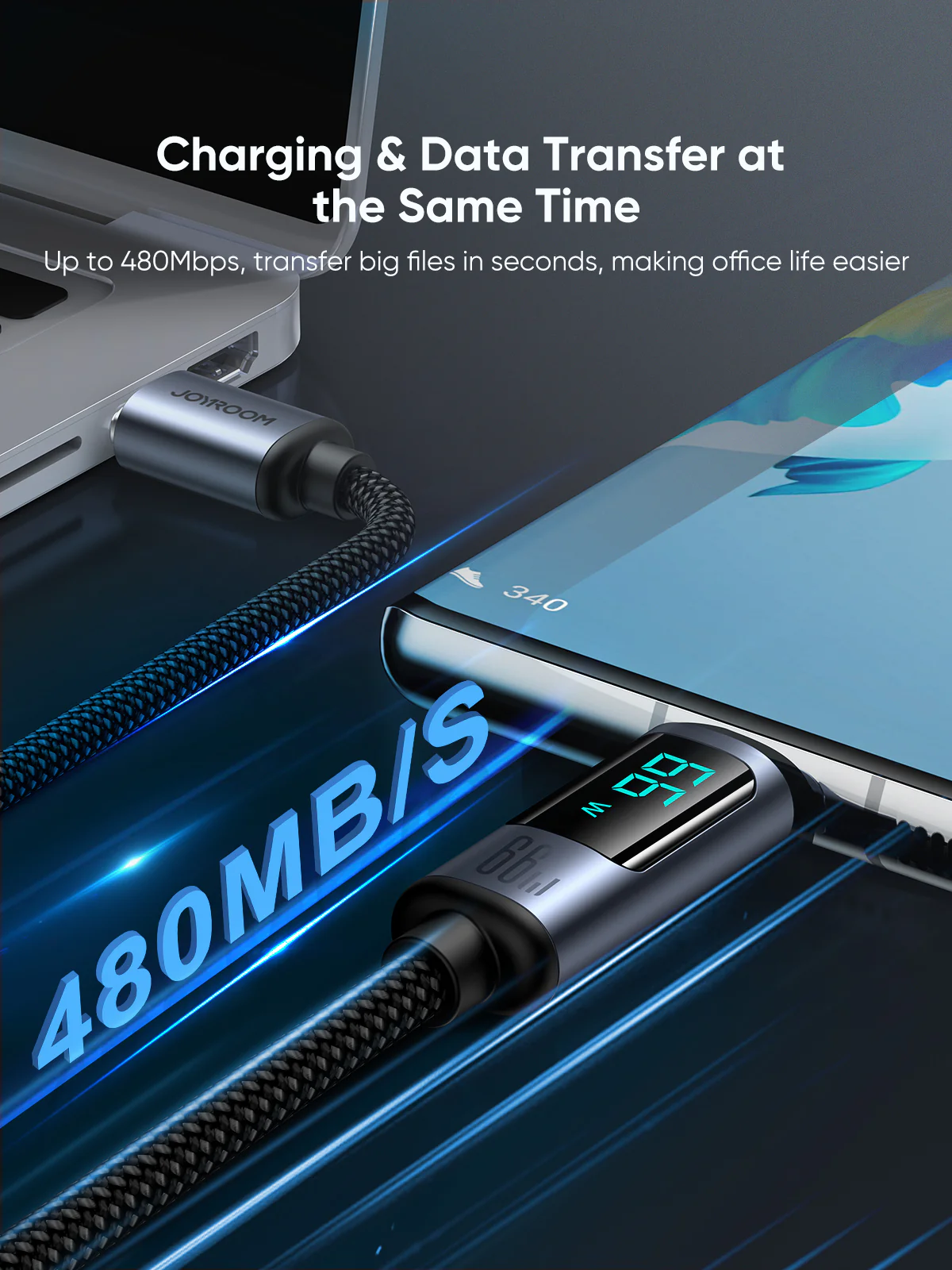 JOYROOM S-AC066A16 Prism Series 66W USB-A to Type-C Digital Display Fast Charging Data Cable