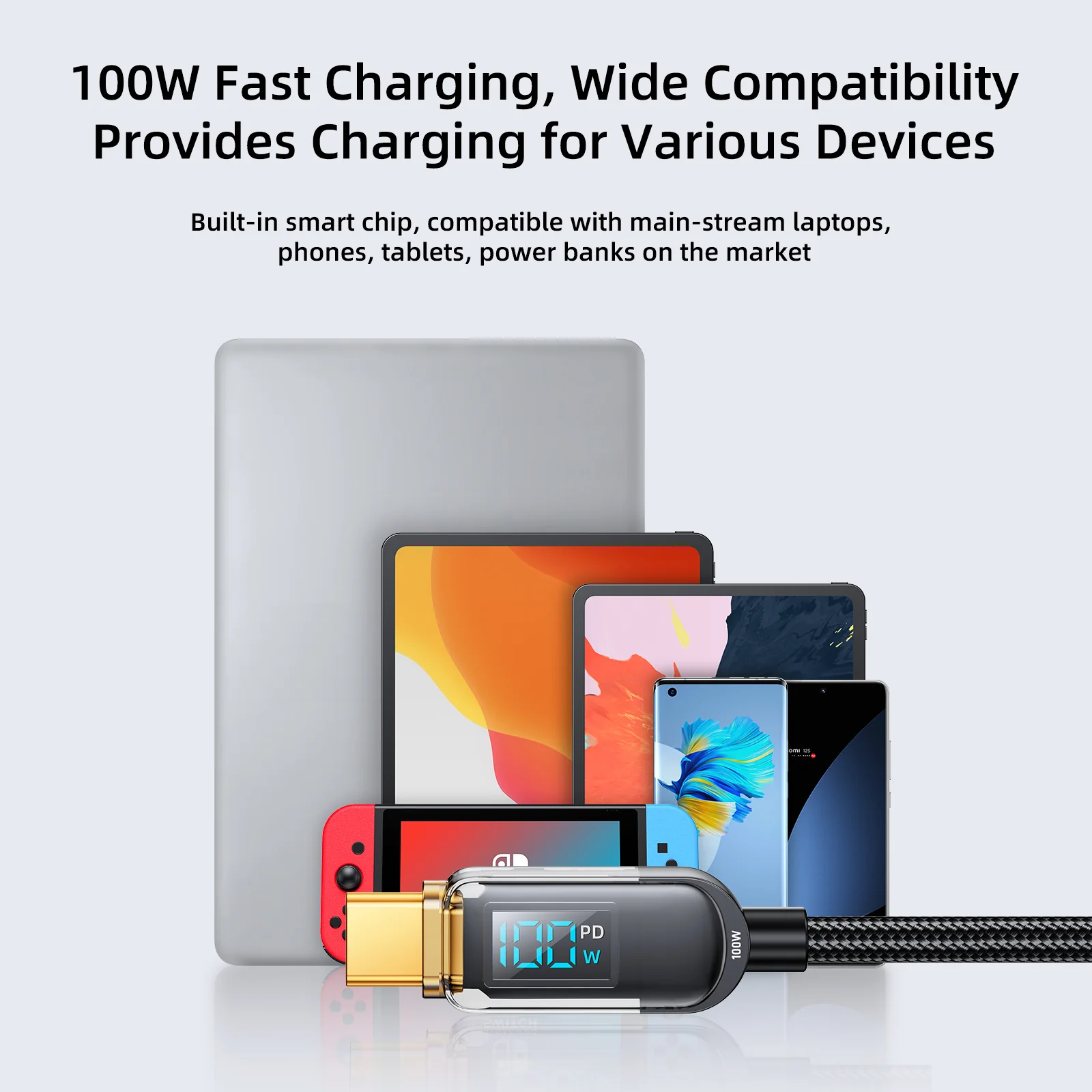 JOYROOM S-CC100A4 100W Digital Display Type-C to Type-C Charging Cable