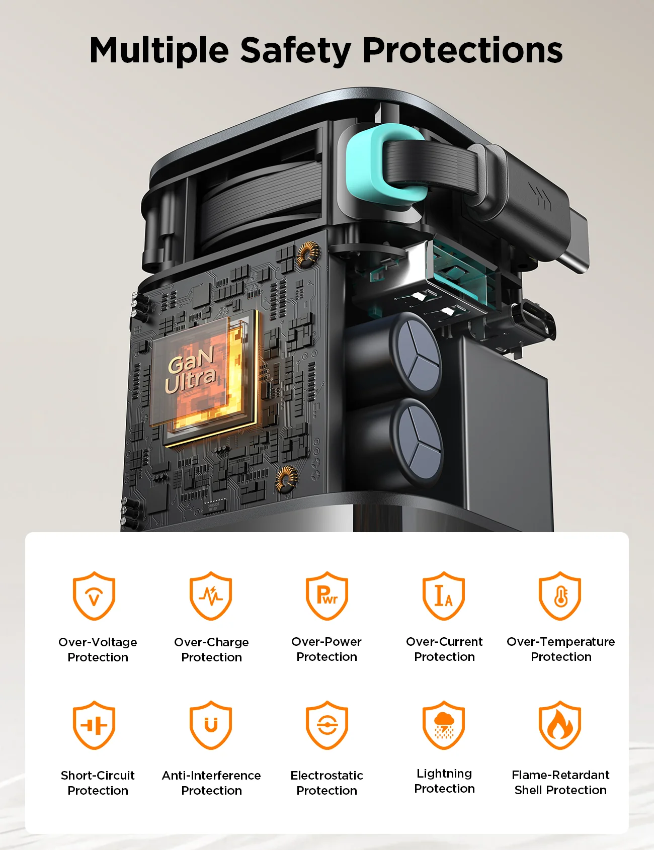Joyroom JR-TCL02 GaN 65W Charger with Retractable Cable
