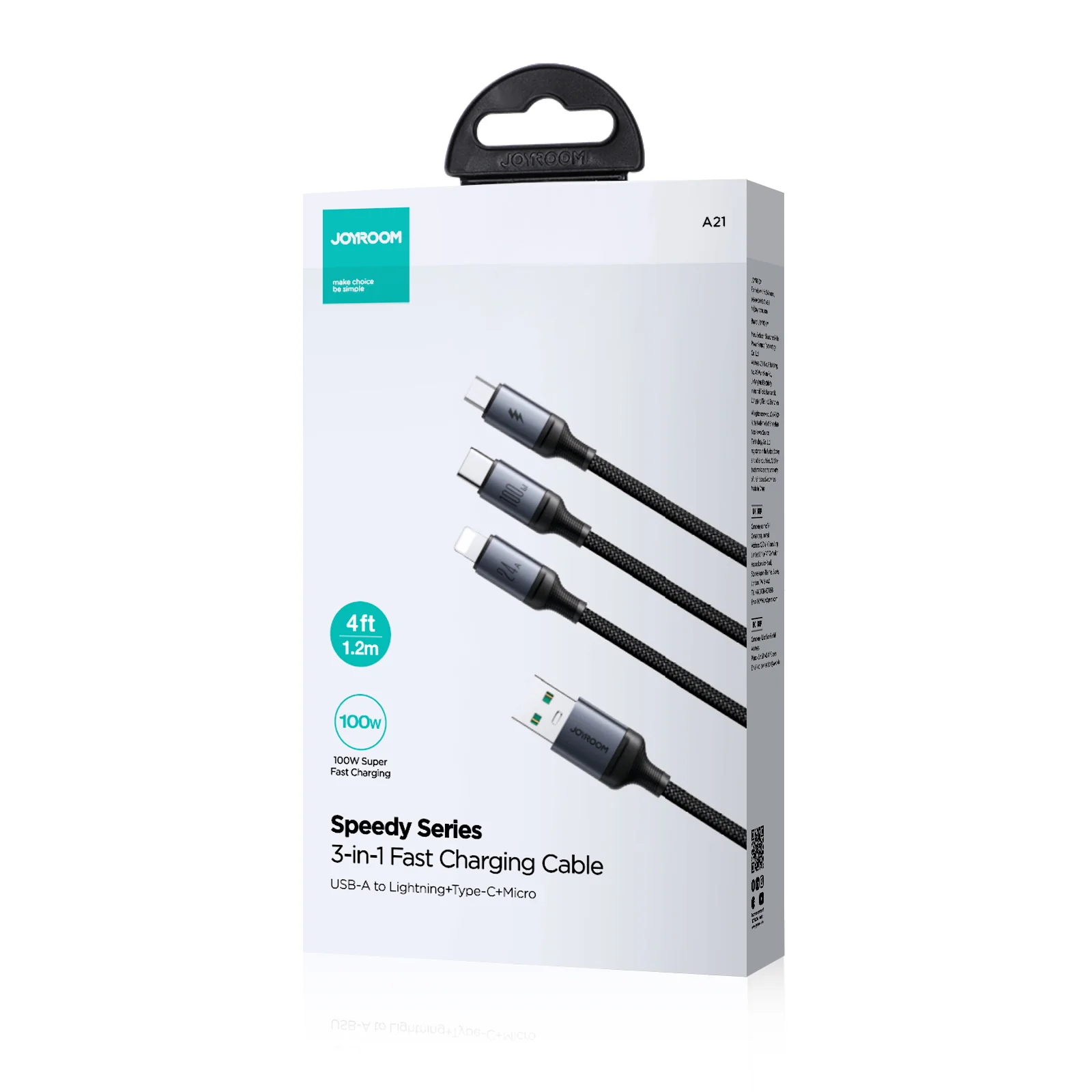 Joyroom SA21-1T3 Speedy Series 100W 3-in-1 Fast Charging Cable