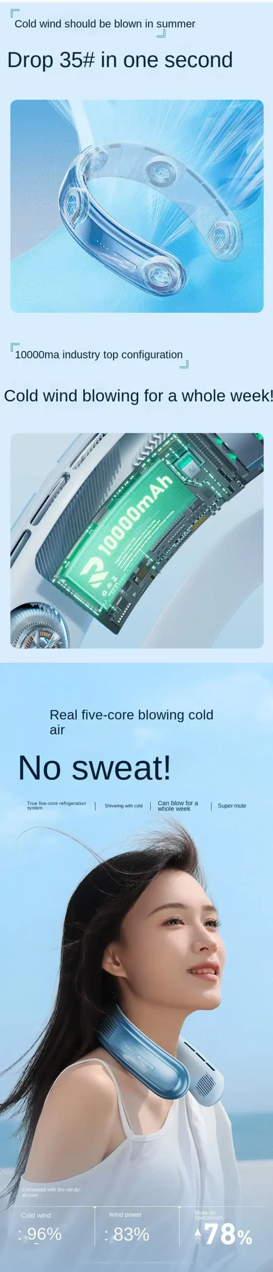 RTAKO BP626 Five-Core Cold Air Hanging Neck Fan