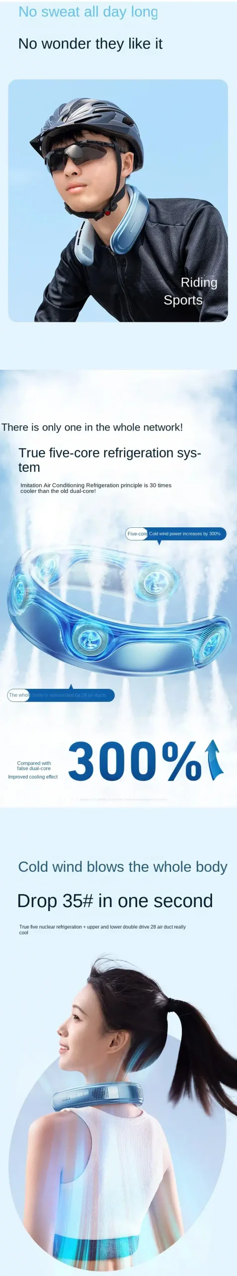 RTAKO BP626 Five-Core Cold Air Hanging Neck Fan