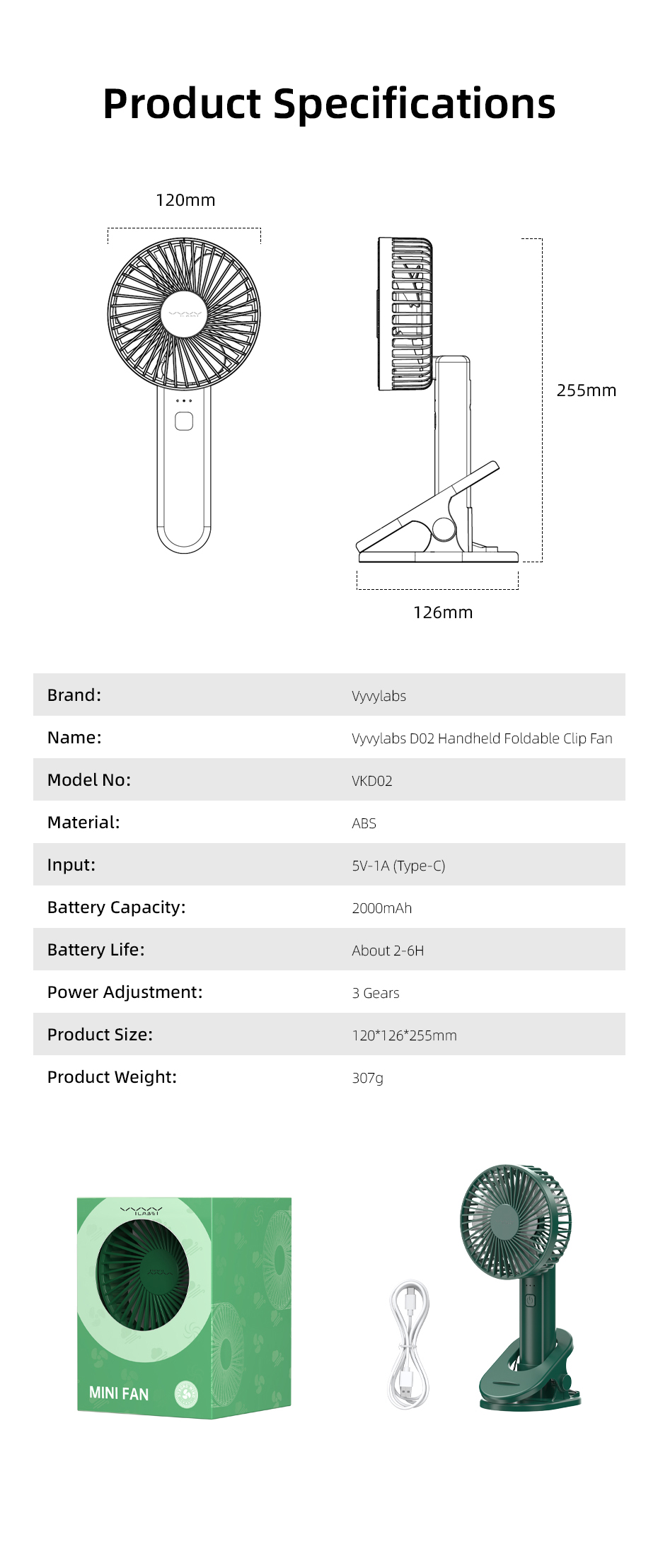 Vyvylabs D02 Handheld Foldable Clip Fan