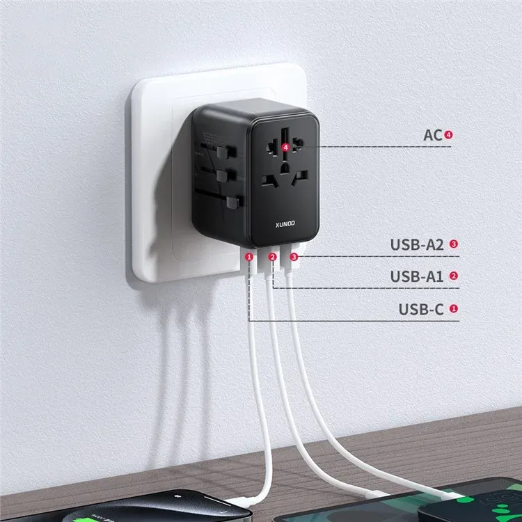 XUNDD XDCH-069 20W 3 USB Ports Universal Travel Adapter