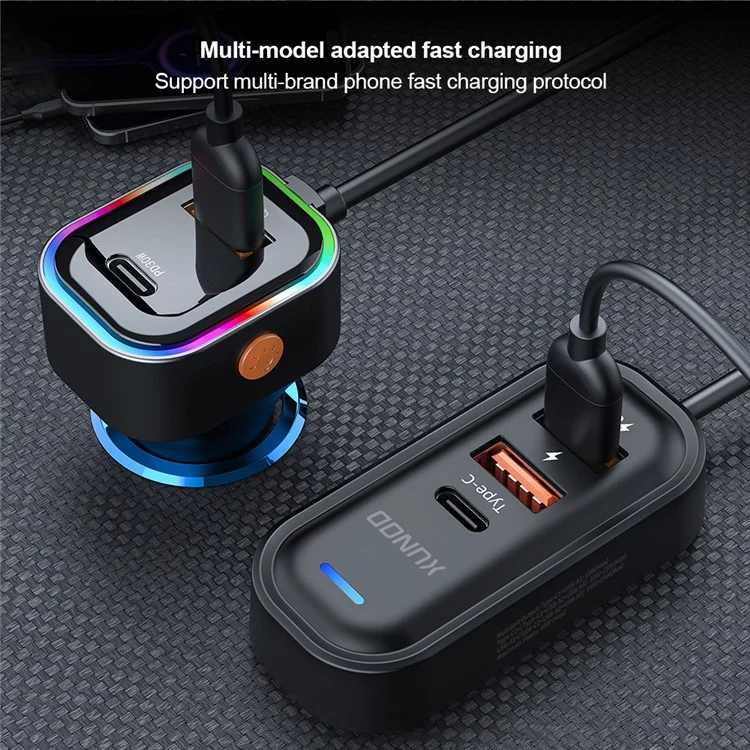 XUNDD XDCH-107 30W PD Fast Car Charger with Rear Seat Charging Ports