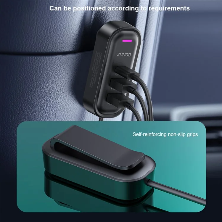 XUNDD XDCH-107 30W PD Fast Car Charger with Rear Seat Charging Ports
