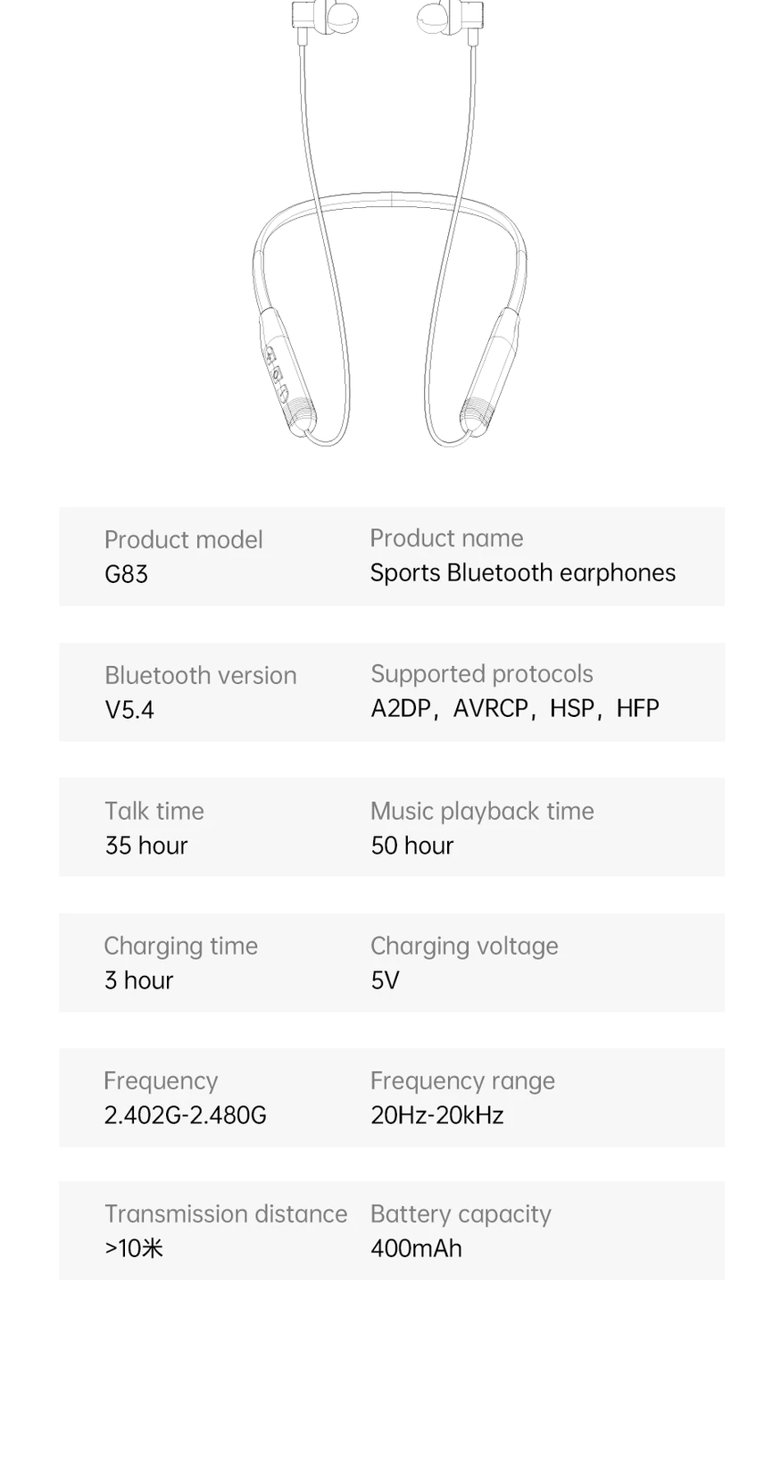 Awei G83BL Neckband Bluetooth Earphones