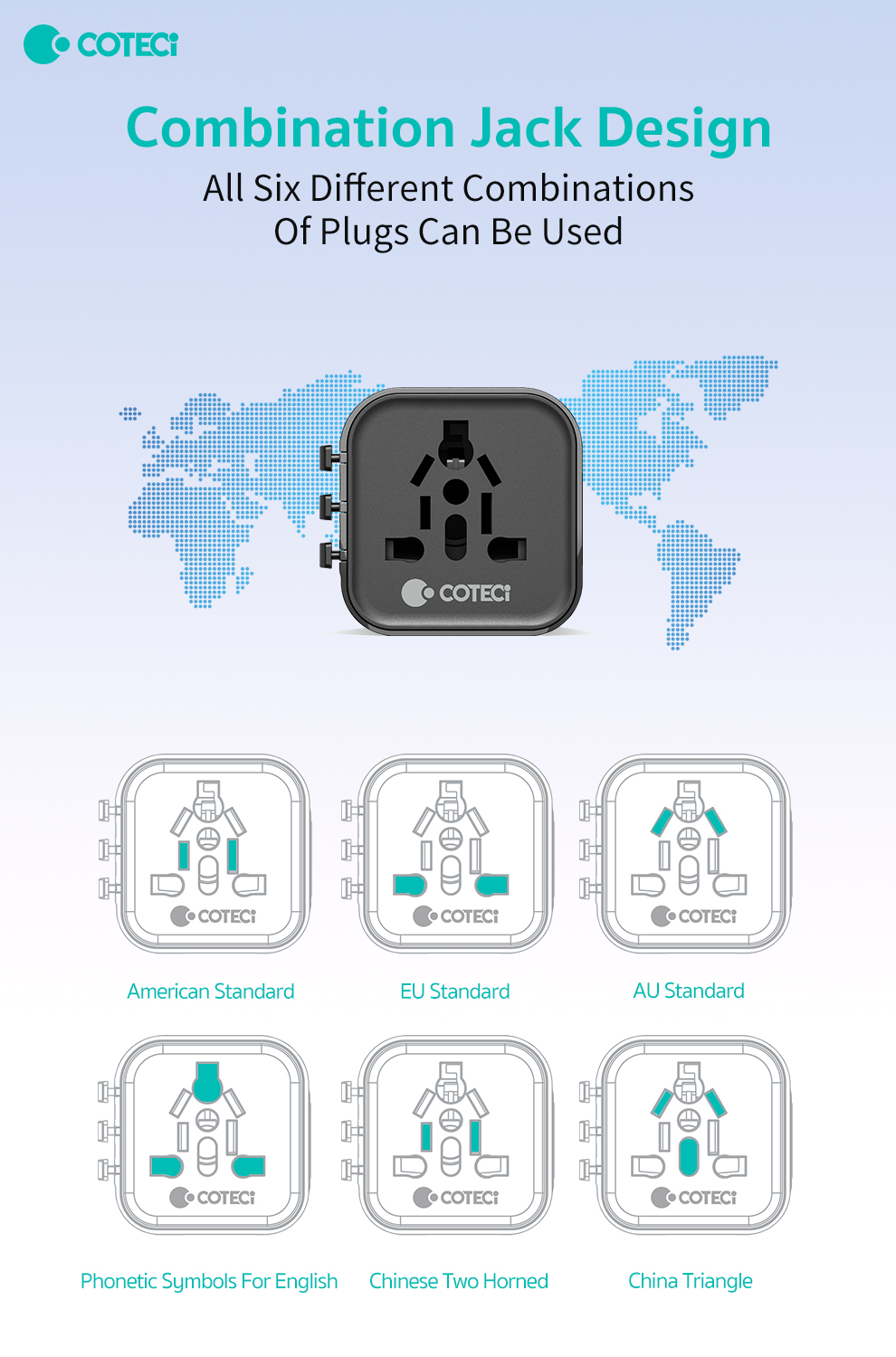 COTECi Universal Travel Converter Plug