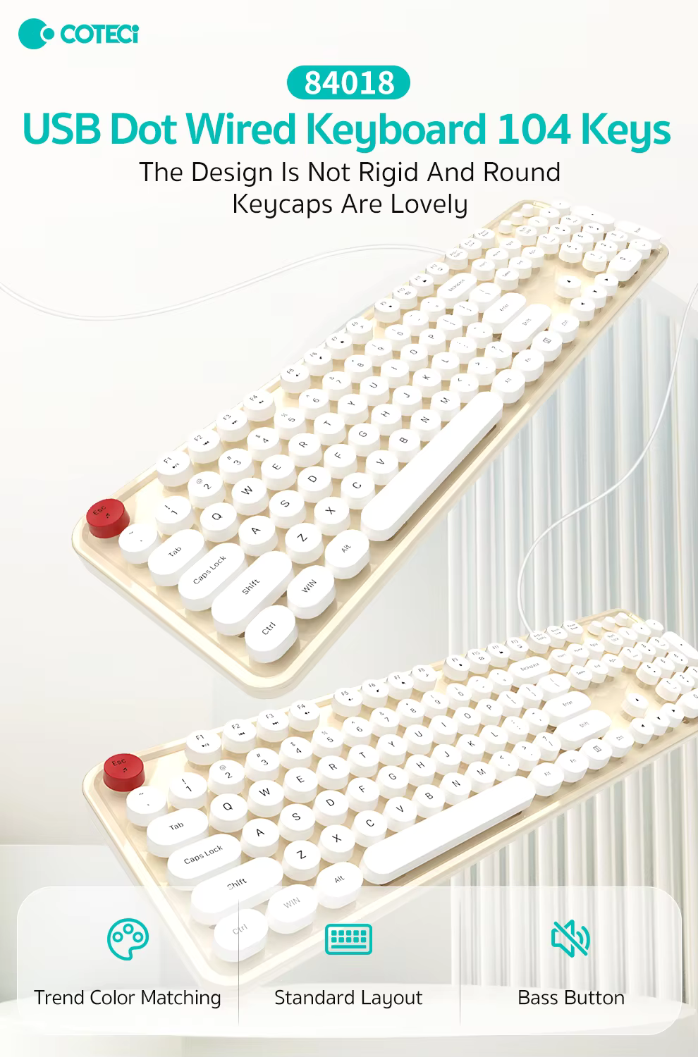 Coteci 84018 104 Keys Wired Keyboard