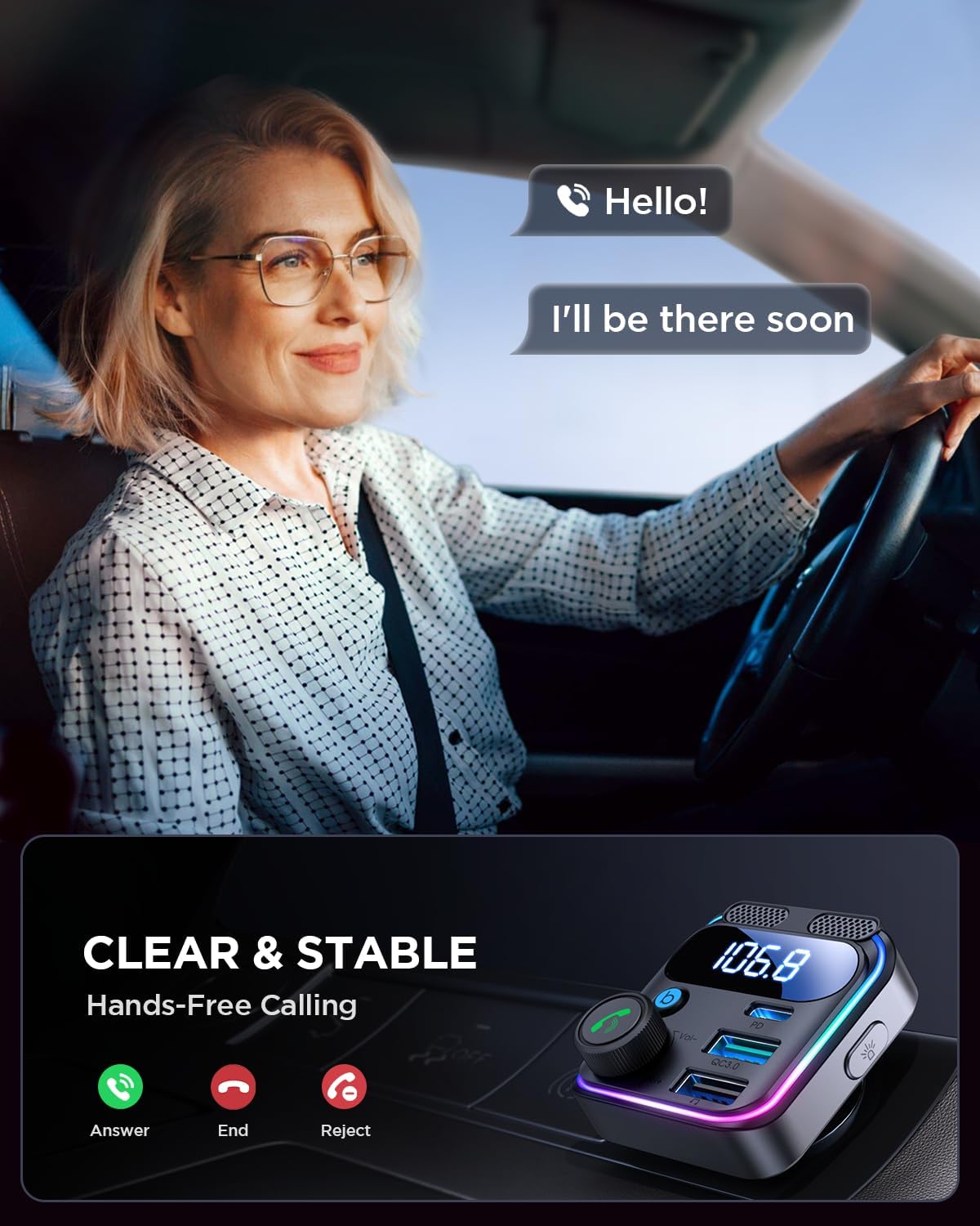 Joyroom JR-CCB01 48W Dual-Mic Car Wireless FM Transmitter