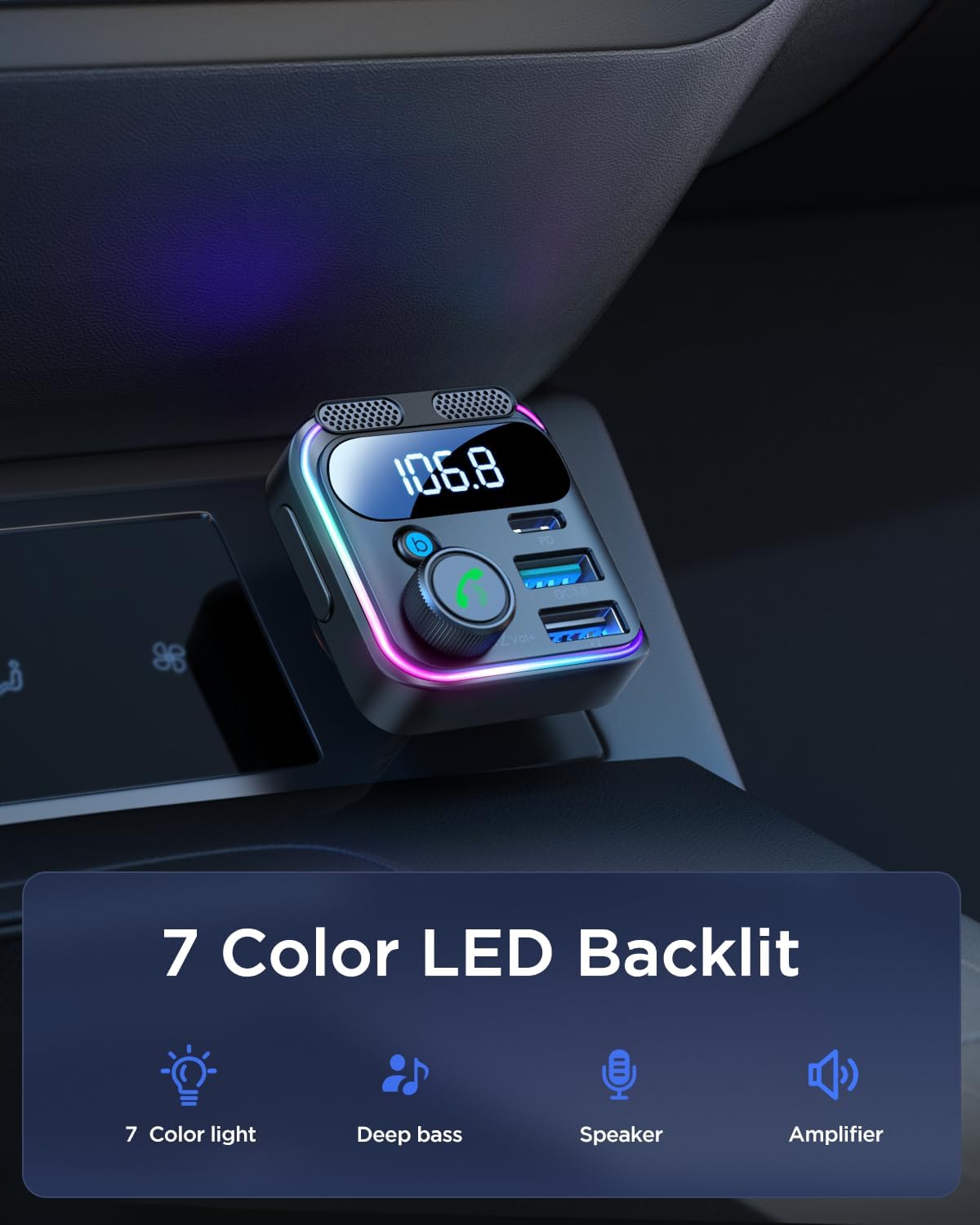 Joyroom JR-CCB01 48W Dual-Mic Car Wireless FM Transmitter