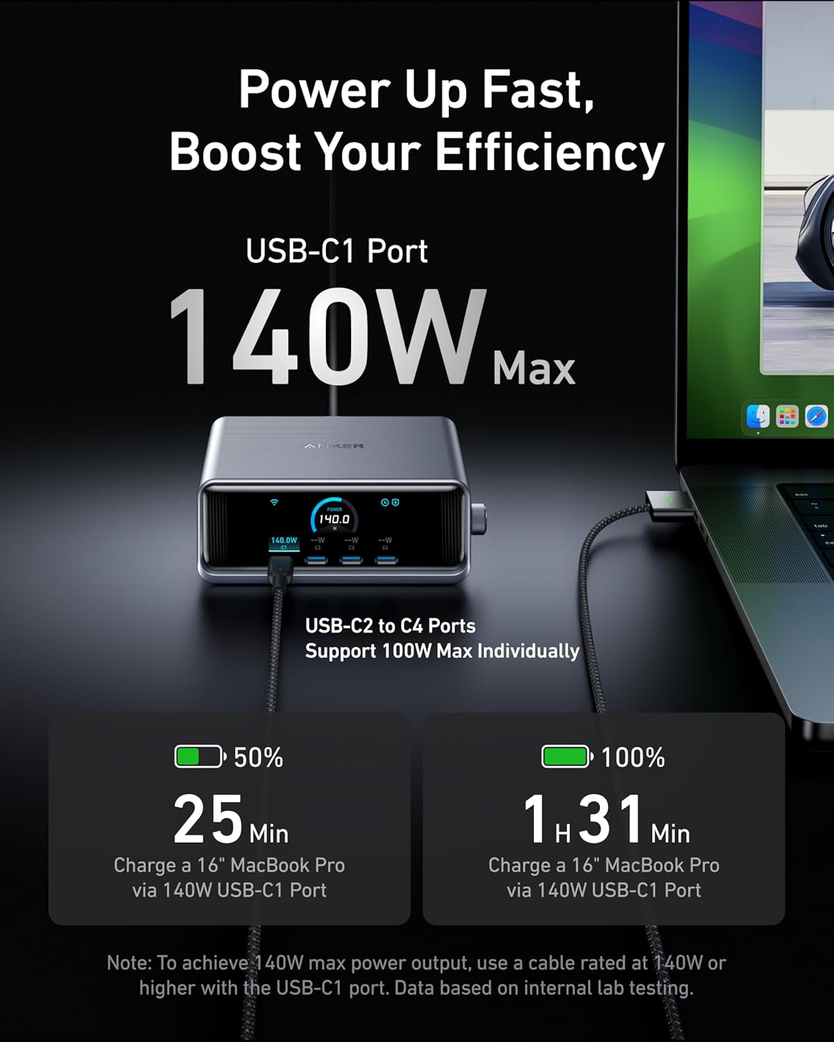 Anker Prime 250W GaN USB-C Charging Station 6-Port with LCD Display (A2345)