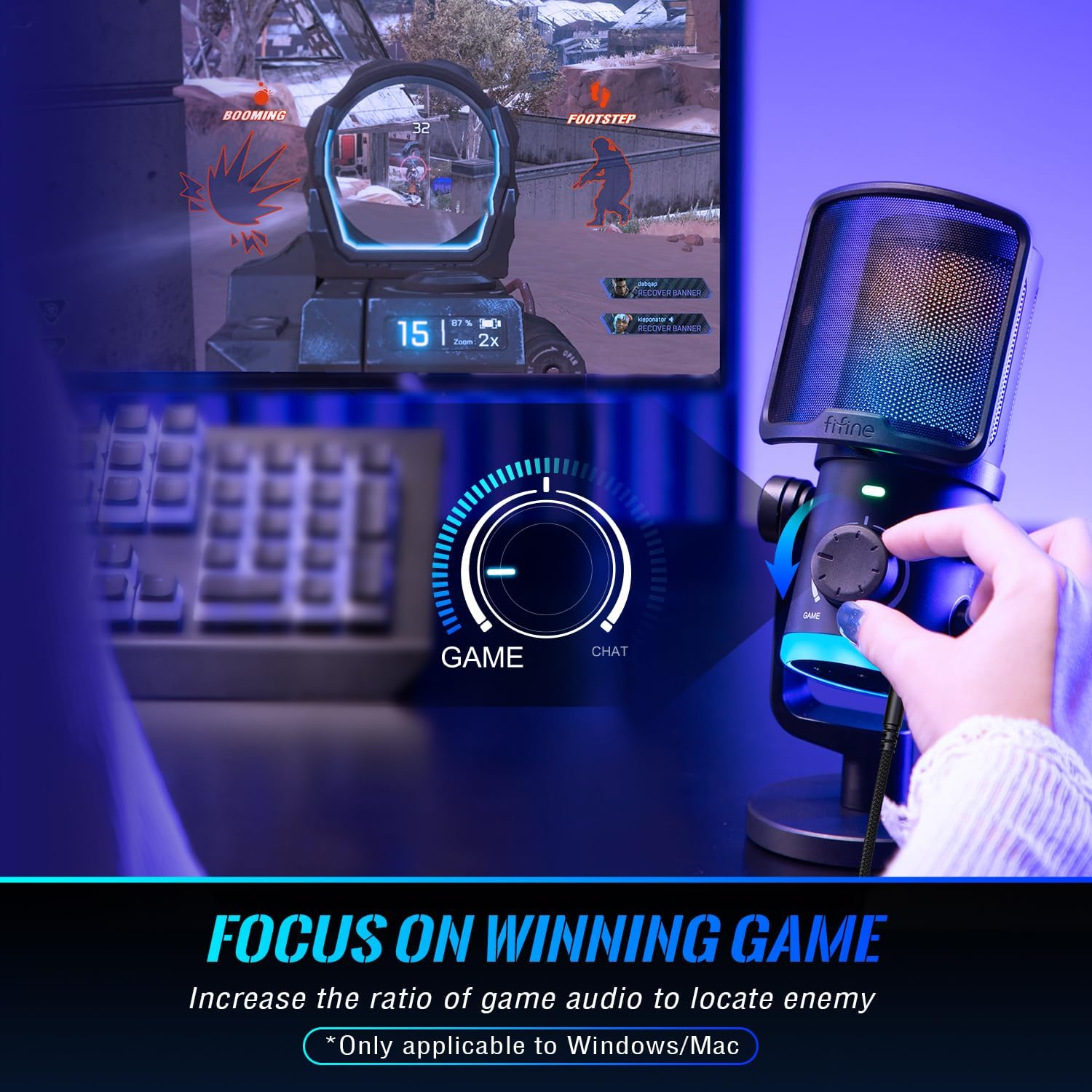 FIFINE AmpliGame AM6 Condenser Mic with Game/ MIX RGB Microphone