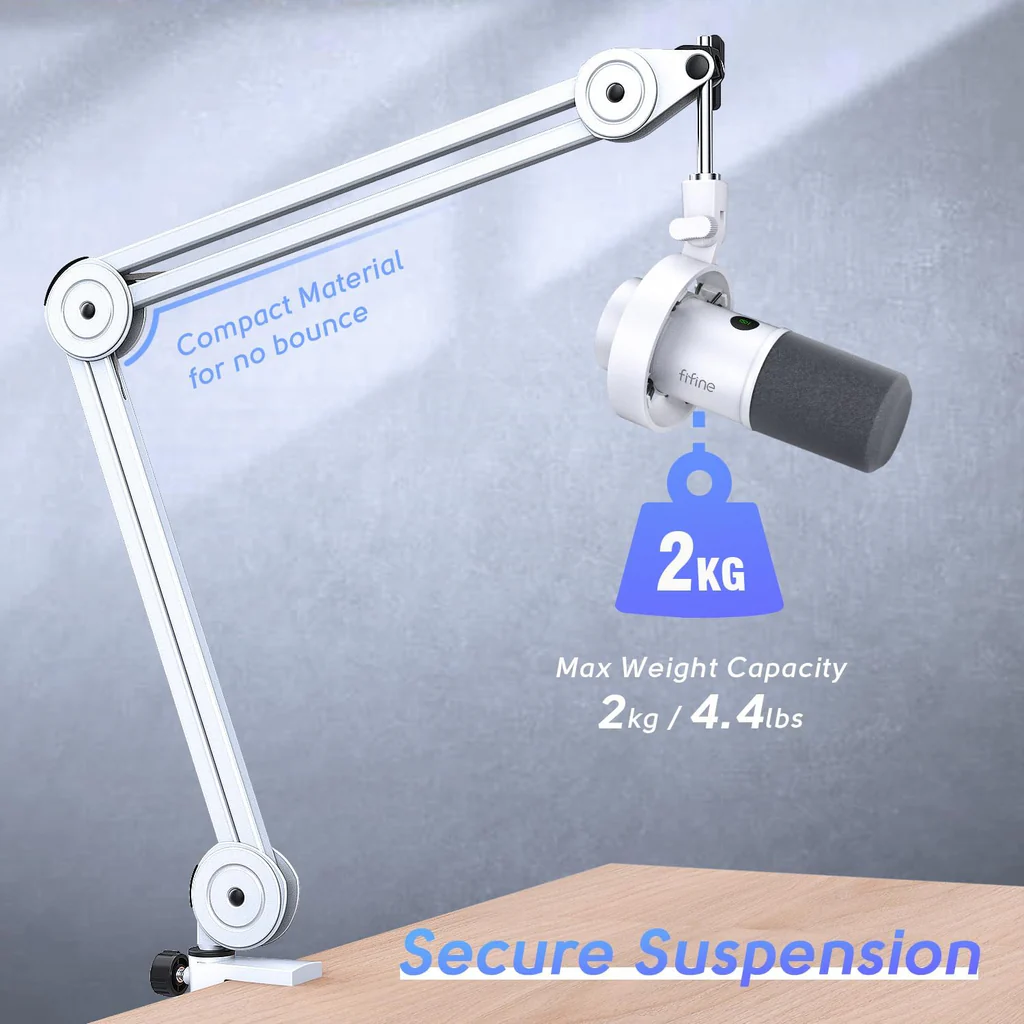 FIFINE BM63 Boom Arm Stand with 15.5" Arms, Build-in Springs, Handling Max 2 Kilograms