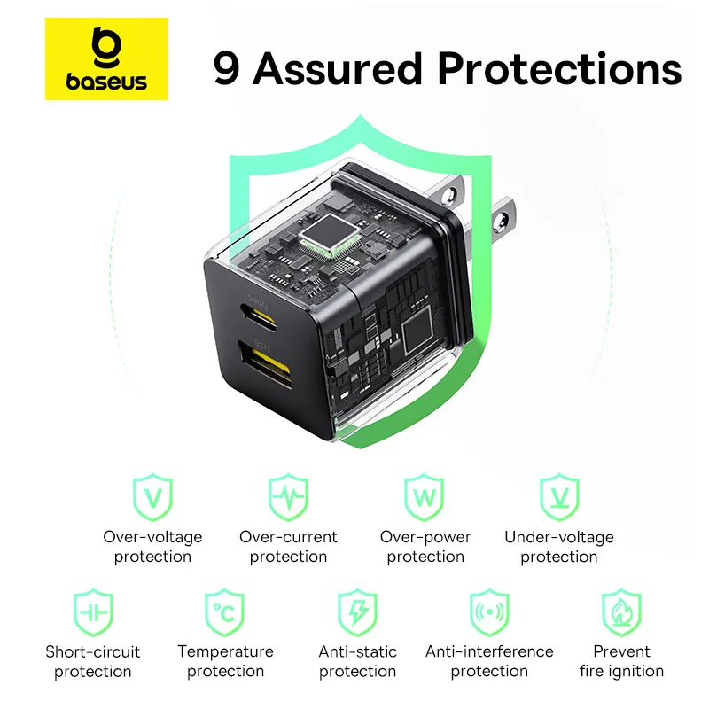 Baseus Charger Set Palm Series 30W Dual Output PD Fast Charger 1X USb 1x Type-c With 60W Type-c cable