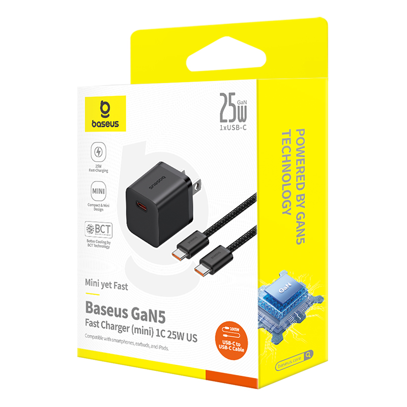 Baseus GaN5 Fast Charger mini 1C 25W With 1M USB-C to USB-C Cable