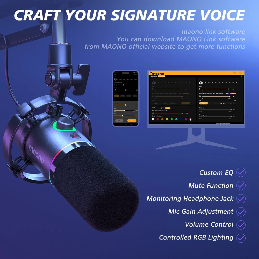 MAONO PD200XS USB/XLR Dynamic Microphone Set with Boom Arm