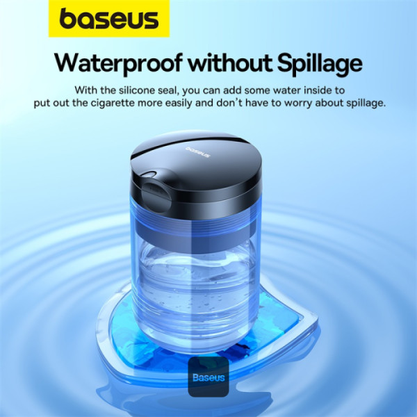 BASEUS Premium 2 Series Car Ashtray Aluminum Alloy Waterproof Car Ashtray Built-in LED Light – Black