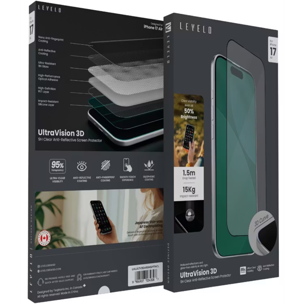 Levelo UltraVision 3D AR 9H Screen Protector for iPhone 17 Pro/Pro Max