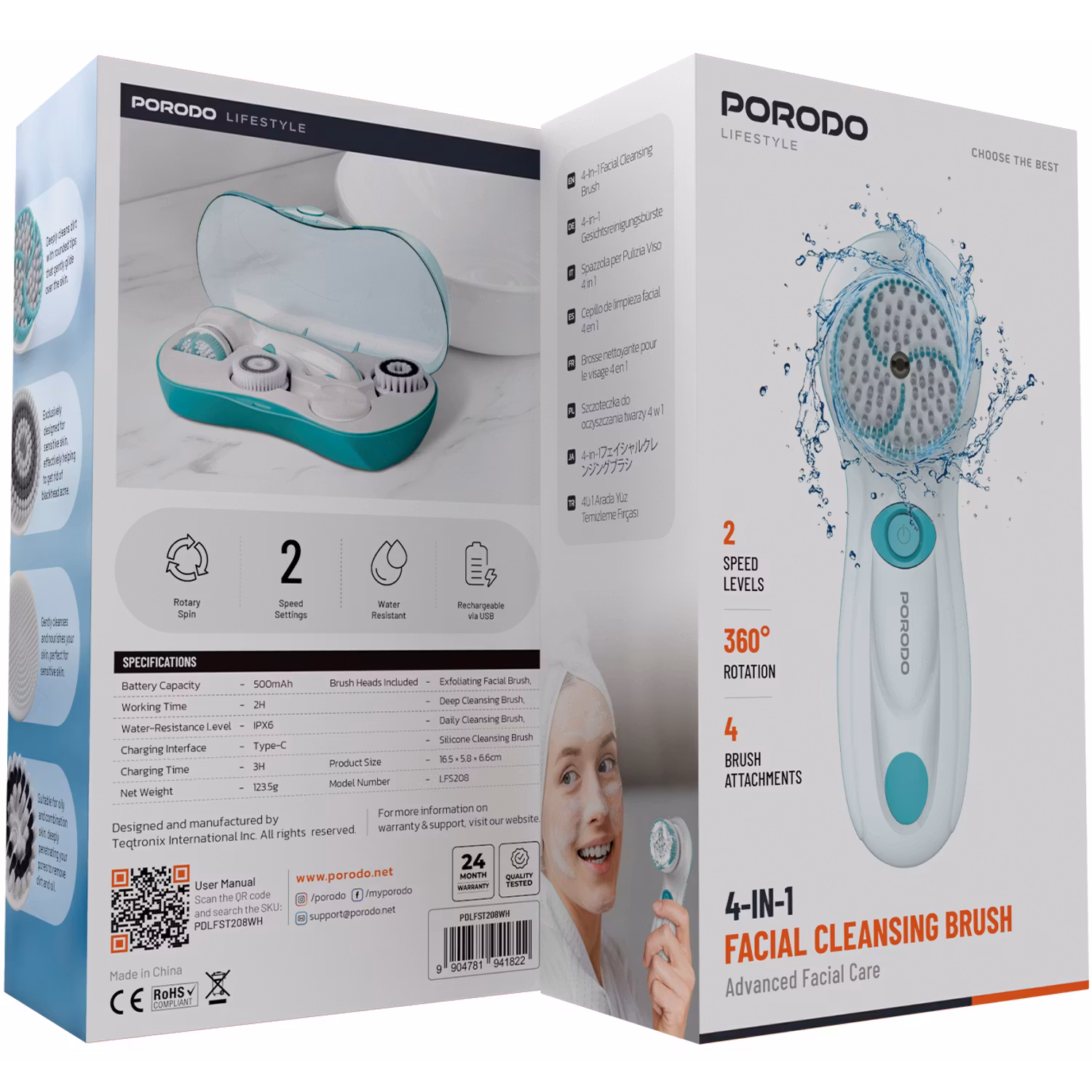 Porodo 4 in 1 Facial Cleansing Brush