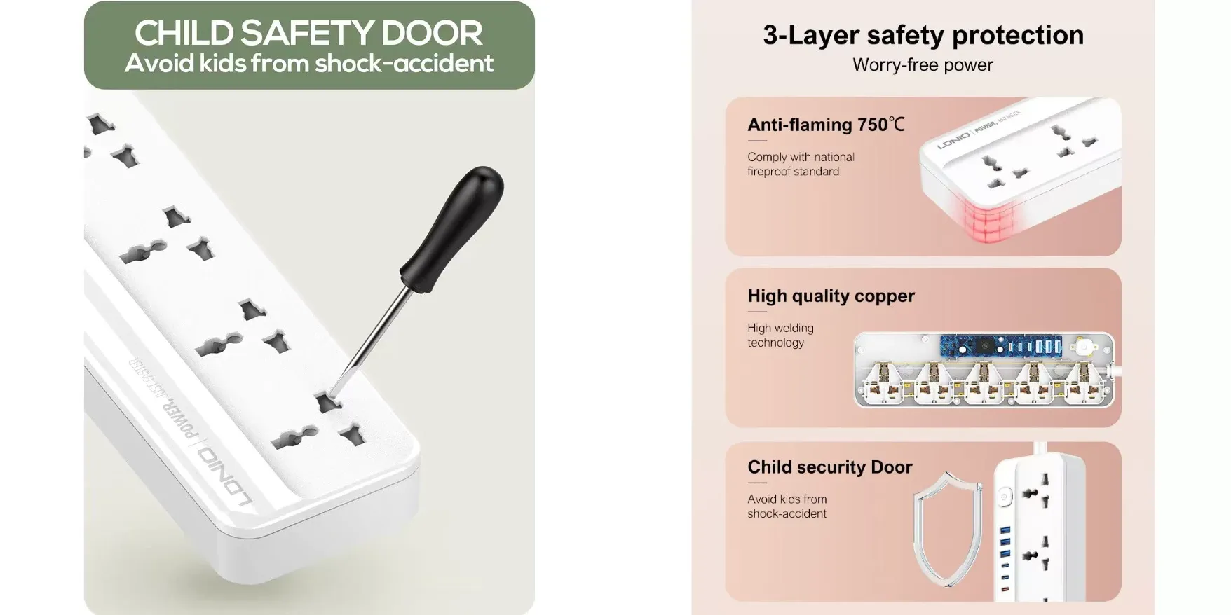 LDNIO 6 USB Power Strip SC5614C smart safety chip protected extension socket