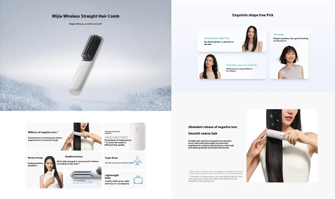 Xiaomi Cordless Hair Straightener Brush portable cordless styling tool for smooth hair in Bangladesh