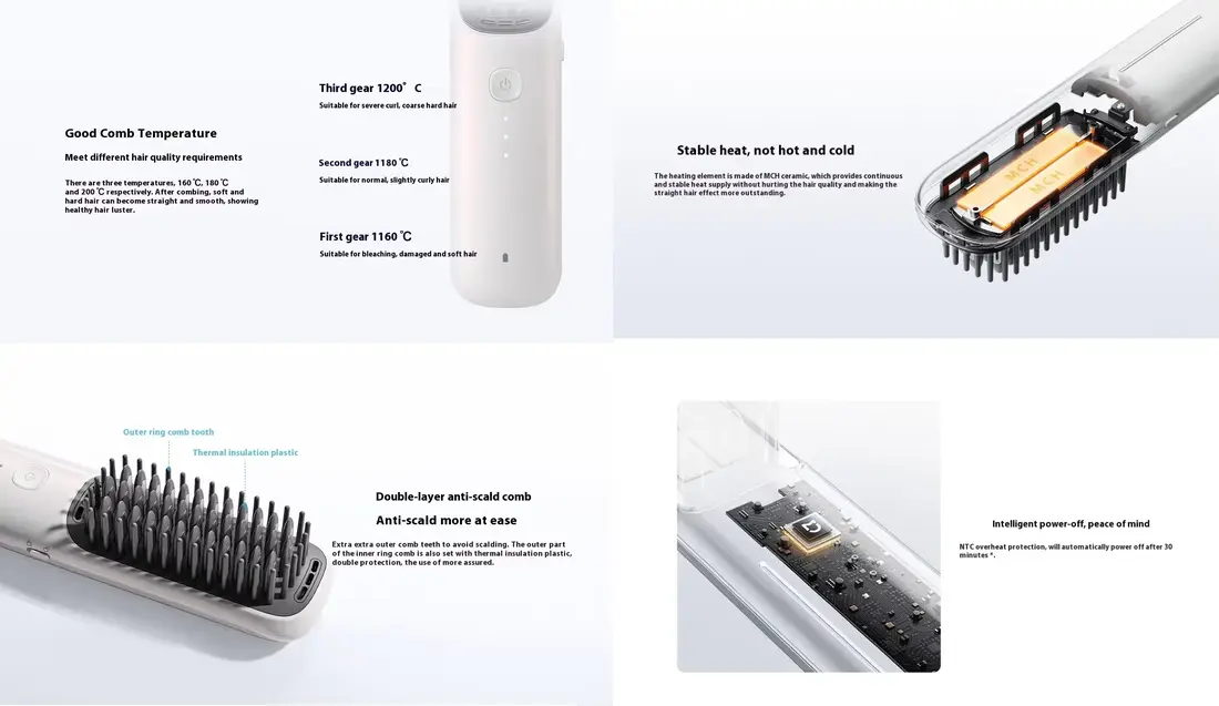 Xiaomi Wireless Hair Straightening Comb negative ion cordless brush for frizz-free hair