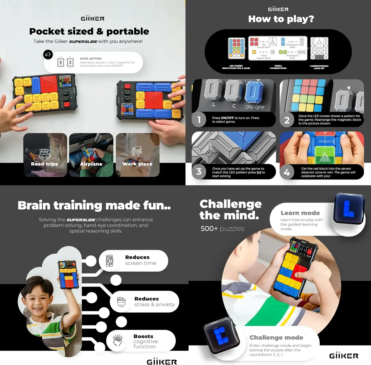 Xiaomi GiiKER Super Slide Puzzle handheld console for kids and adults with 500+ brain-teasing puzzle challenges.