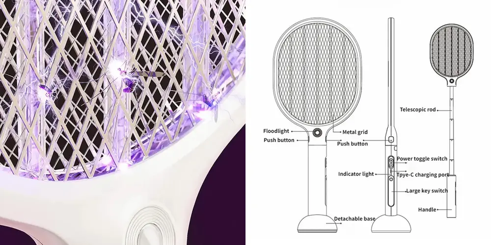 Qualitell LED Mosquito Zapper Racket L1 with 360 degree UV light attraction system