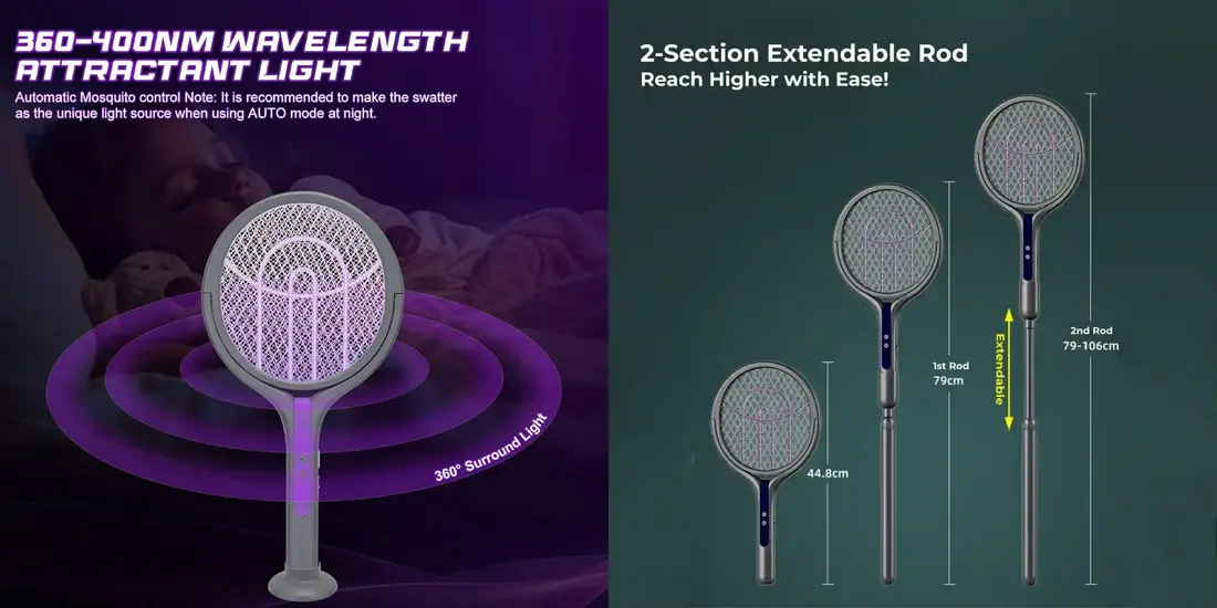 Qualitell LED Mosquito Zapper Racket L3 silent UV mosquito attraction lamp design