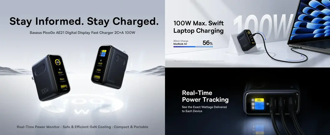 Baseus PicoGo AE21 compact fast charger setup for laptop and smartphone charging in Bangladesh workspace