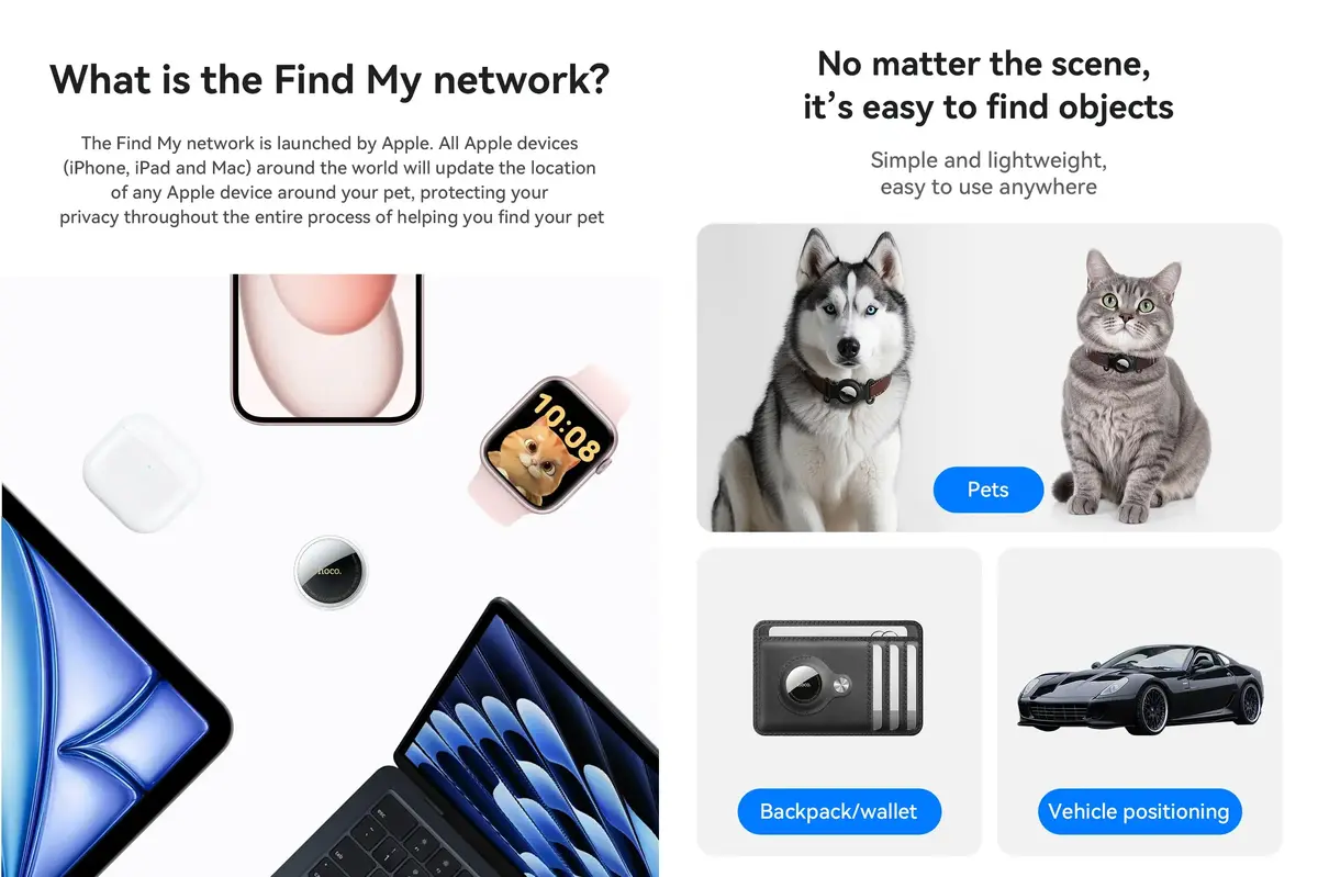 Hoco mini Pet Tracker Tag E91C lightweight design suitable for small cats and puppies daily use