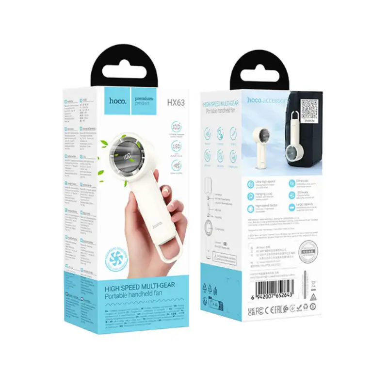 Hoco Fashion high-speed handheld fan HX63 stylish and compact with quiet operation for personal cooling.