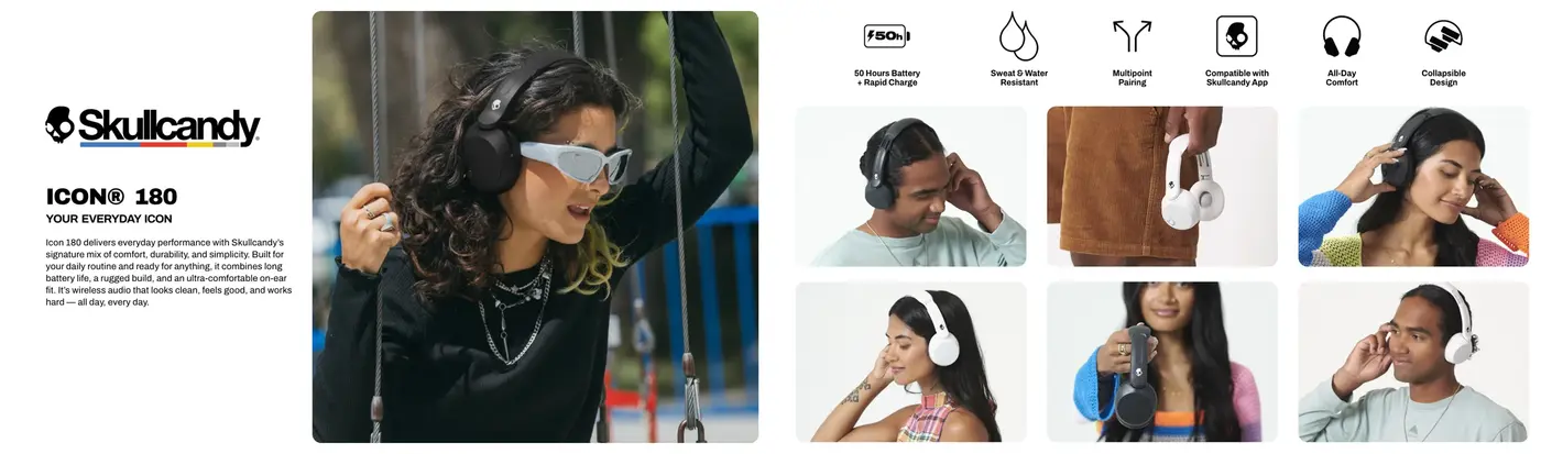 Skullcandy Icon 180 wireless on-ear headphones with 50 hours battery and Bluetooth 5.3 for everyday use in Bangladesh