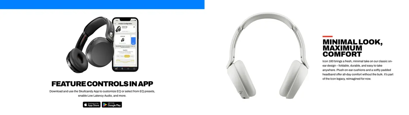 SKULLCANDY On-Ear Headphones Icon 180 with custom EQ settings and low latency audio for gaming and streaming
