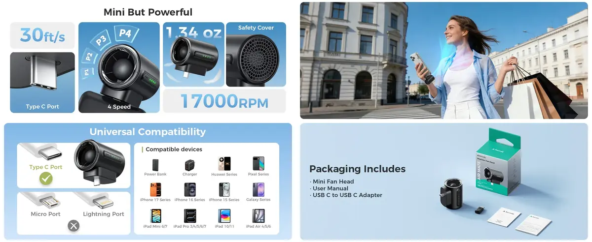 Aecooly Powerful Type C Phone Fan high speed mini fan for mobile devices in Bangladesh