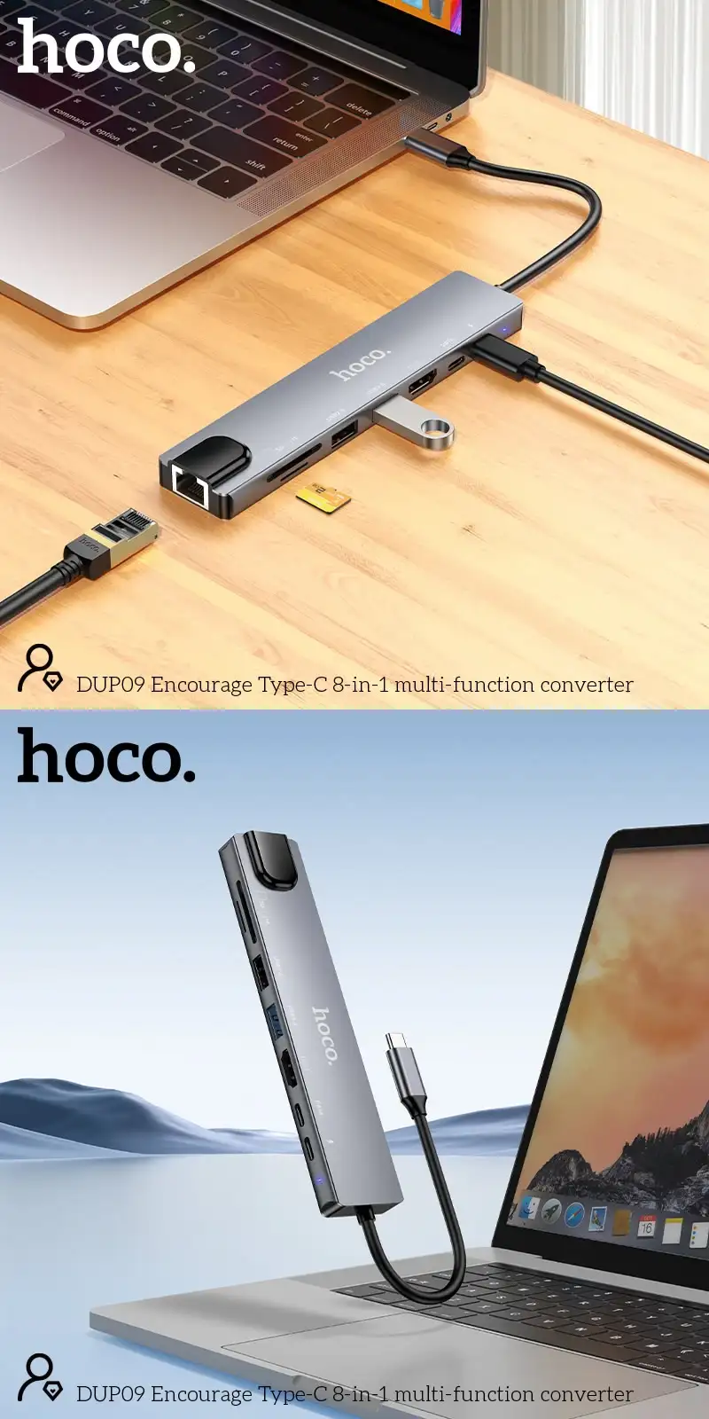 Hoco DUP09 8-in-1 USB-C docking hub with HDMI and fast charging for laptop users in Bangladesh