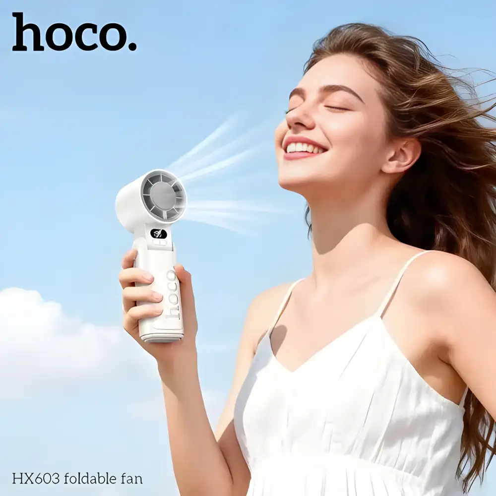 HOCO Fan HX603 high speed rechargeable mini fan with LED display and powerful airflow for summer use Bangladesh