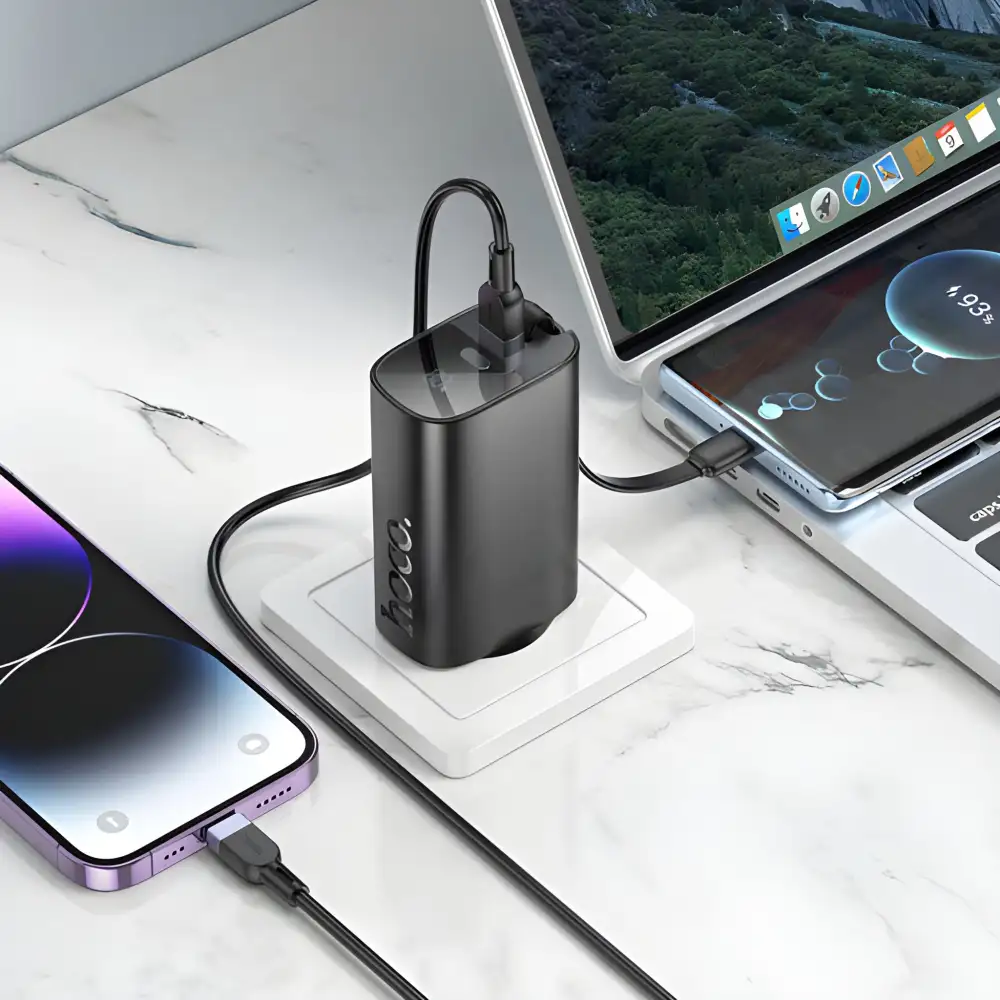 HOCO Handy 5000mAh Power Bank Adapter J148 lightweight travel-friendly power bank with built-in USB-C cable for convenient charging