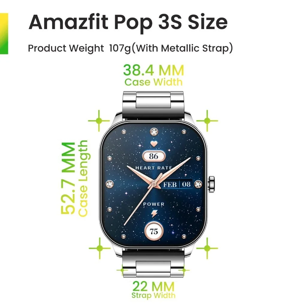 Amazfit Pop 3S metal smartwatch with Bluetooth calling at Gears Wheel 