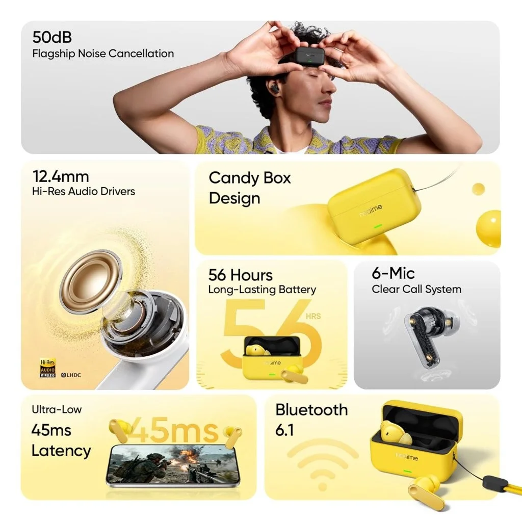 Realme Buds T500 Pro true wireless earbuds at Gears Wheel