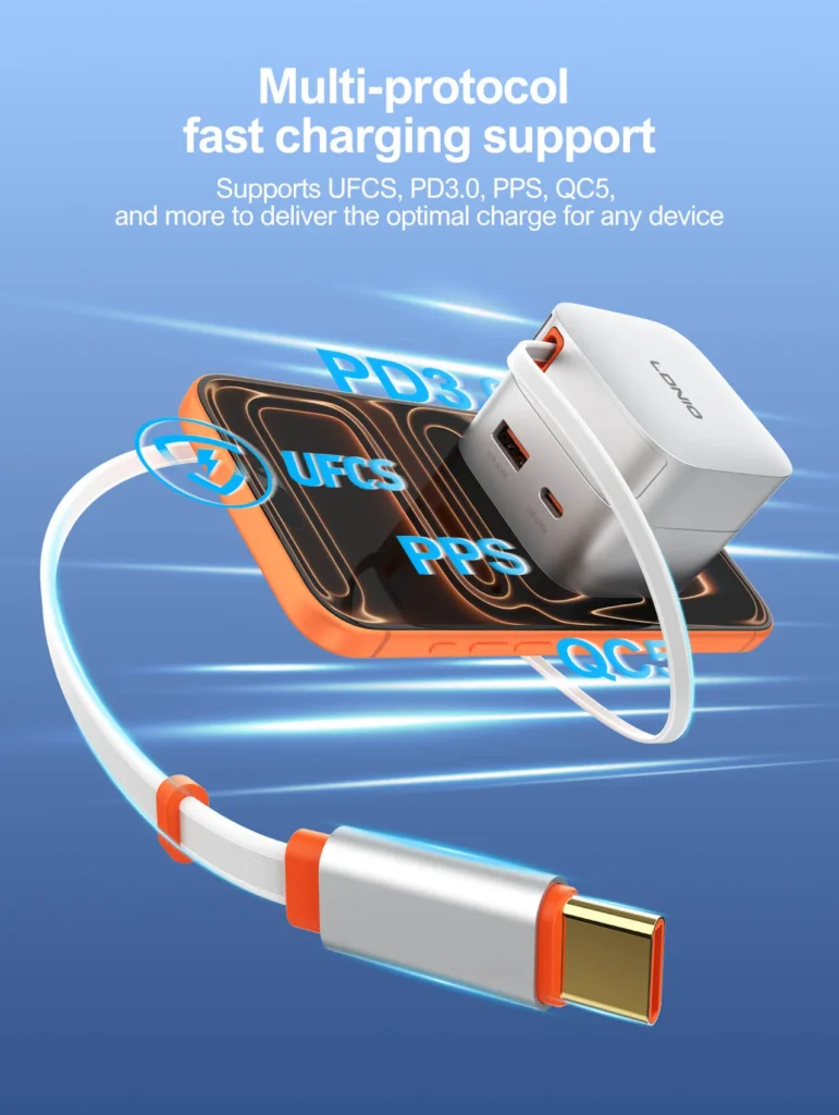 4. LDNIO Q10 Fast Charger with 80cm Retractable Cable Online Bangladesh 