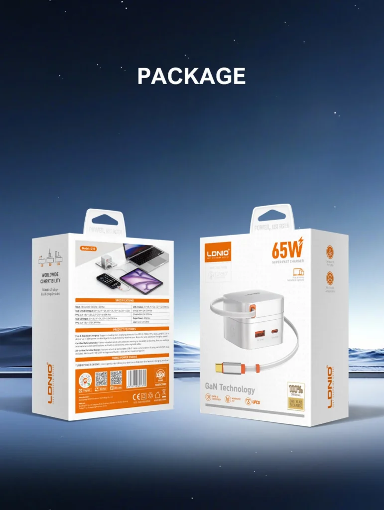 6. Best Price LDNIO Q10 65W GaN Charger with Retractable Cable 