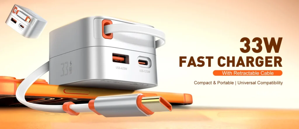 LDNIO Q9 33W USB-C PD Fast Charger with Retractable Type-C Cable Bangladesh